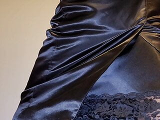 Black Liquid Satin Skirt With Black Satin Half Slip