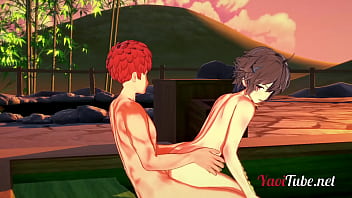 Fate Yaoi - Shirou & Sieg Having Sex In A Onsen. Blowjob And Bareback Anal With Creampie And Cums In His Mouth 2/2 free video