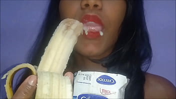 Sexy Little Slut Sucks The Banana With Milk - I Met Her At Nudesins.com free video