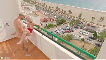 Sex On The Balcony Beach View - Outdoor Blowjob Cum On Tits free video
