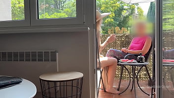 My Husband Is Jerking Off And Cum In Front Of My Stepmom A While We Talk On Balcony free video