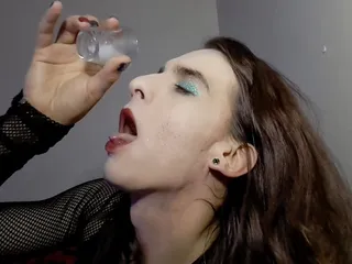 Trans Girl Sucks And Fucks Big Toy Before Drinking Own Cum free video