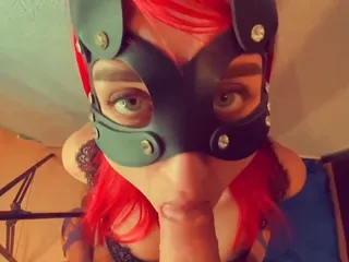 Gorgeous Juicy Blowjob From A Beautiful Girl In A Cat Mask With Green Eyes Who Likes To Get Sperm In Her Mouth free video