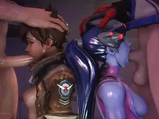 Widowmaker And Tracer Both Getting Face Fucked Hard free video
